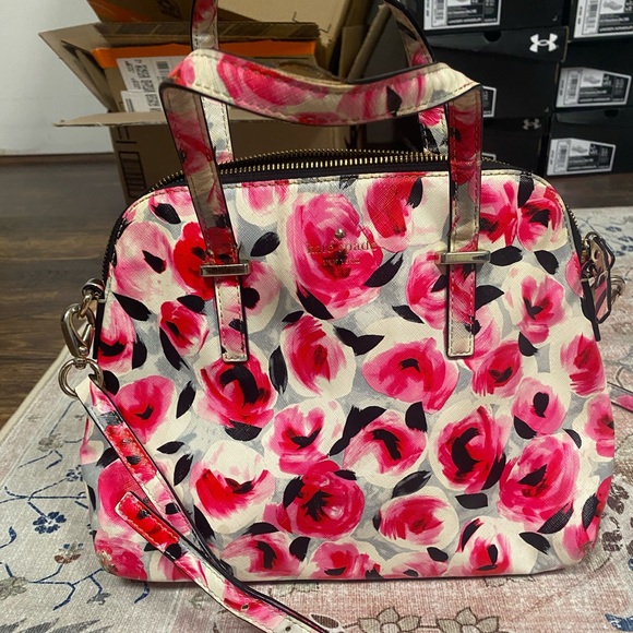 Kate Spade Cedar Street Maise Rose Print Satchel Saffiano Leather Floral (flaws) - Picture 2 of 16